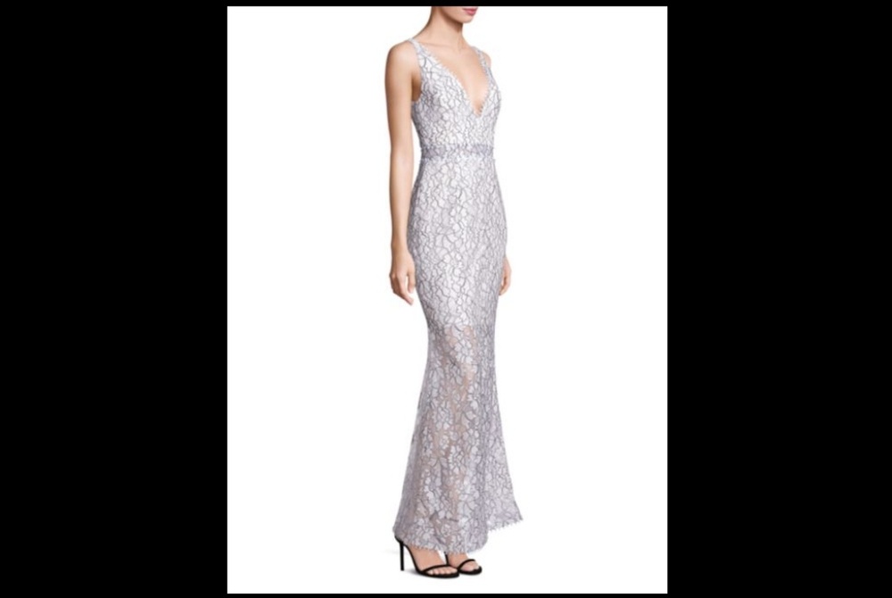 NICHOLAS French lace deep v-neck gown SZ 2